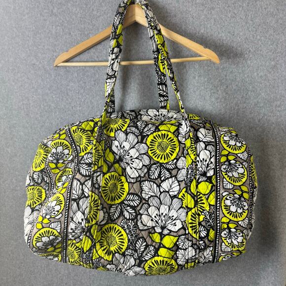 Vera Bradley Duffel Bag Retired Citron Travel Weekender Quilted White Green Tote - Picture 10 of 13